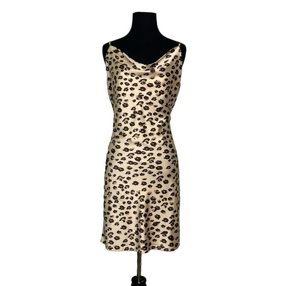 Love Tree cream brown animal print sleeveless slip mini dress size M - Picture 1 of 11